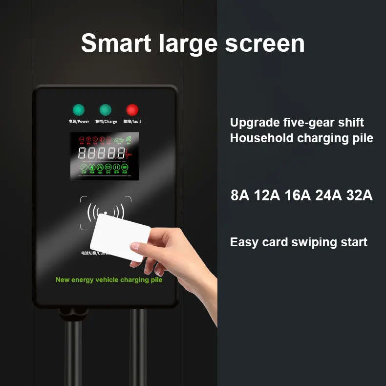 Tipo1 y Tipo2 Estación de recarga de vehículos eléctricos con pantalla inteligente más grande montada en la pared