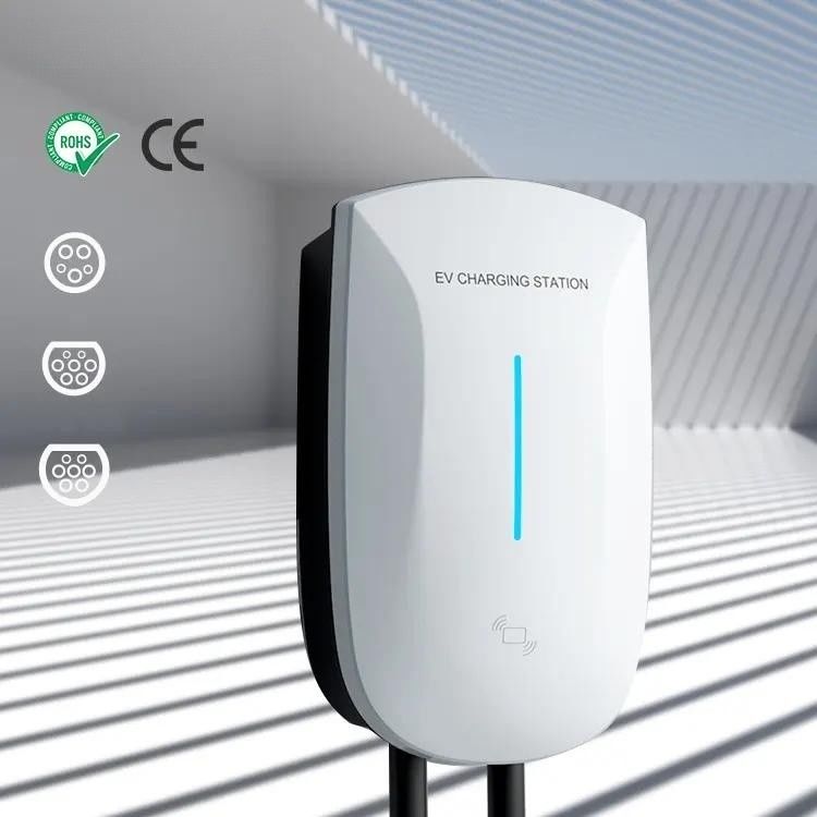 Nivel 2 7kw 11kw 22kw Punto de carga rápido LED de la estación de carga del vehículo eléctrico montado en la pared
