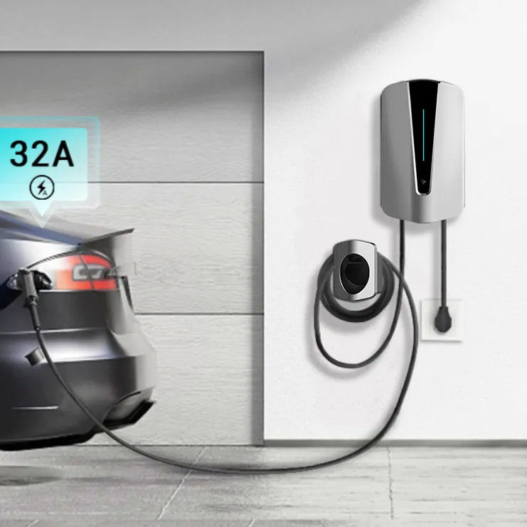 Control de la aplicación Tarjeta de deslizamiento 32A 48A PC a prueba de fuego hogar Smart Wall EV cargador estándar estadounidense