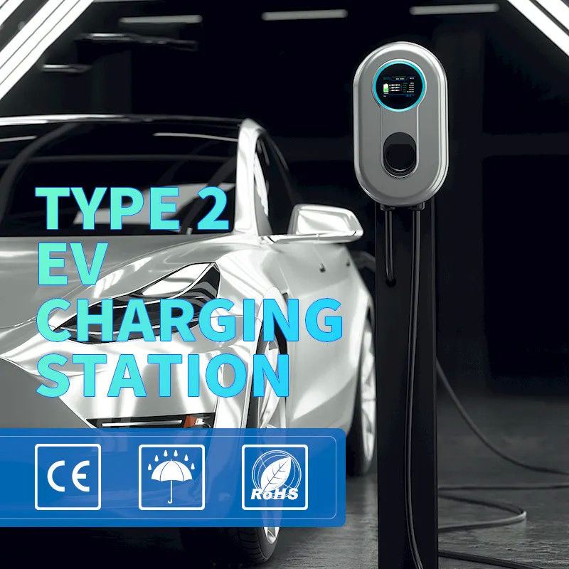 Estación de carga de vehículos eléctricos de tipo 2 de cable móvil de 5 metros con tarjeta RFID de 22 kW